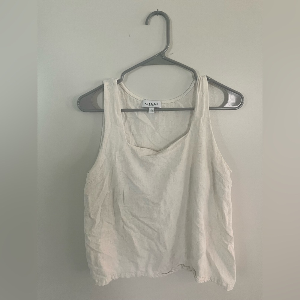 Gilli Cream Scoop Neck Linen-Blend Tank